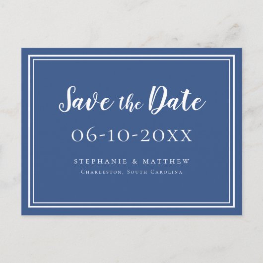 Blue Save the Date Template Wedding Simple Modern Ankündigungspostkarte (Vorderseite)