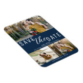Blue Save the Date Wedding 3 Fotos Magnet (Rechte Seite)