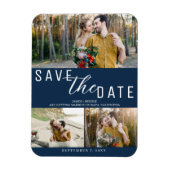 Blue Save the Date Wedding 3 Fotos Magnet (Vertikal)