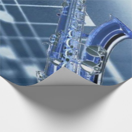 Blue Saxophon Wrapping Paper Geschenkpapier (Ecke)