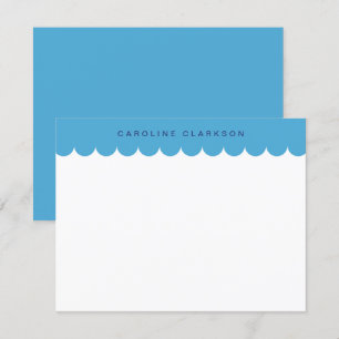 Blue Scallop Border Modern Stationer Note Card Einladung