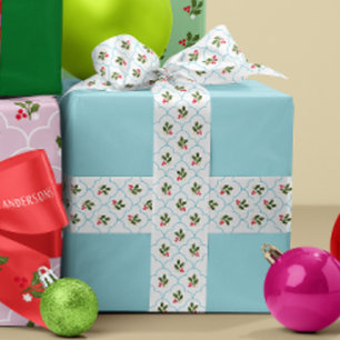 Blue Scallop Holly Branch und Berries Weihnachten Satinband