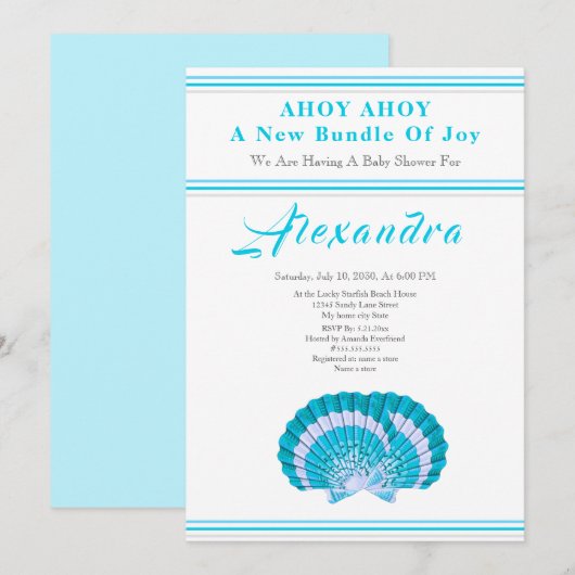 Blue Scallop Muschel Ahoy es ist eine Baby-Dusche (Vorne/Hinten)