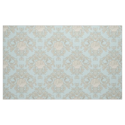 Blue Scallop Muschel Leaf Scroll Damask Ocean Beac Stoff (Fat Quarter (45,7 x 55,9 cm))