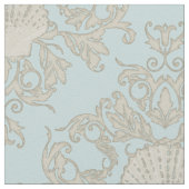Blue Scallop Muschel Leaf Scroll Damask Ocean Beac Stoff (Nahaufnahme)