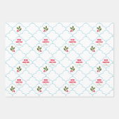 Blue Scallop Tile Holly Branly Weihnachten Geschenkpapier Set (Vorderseite)