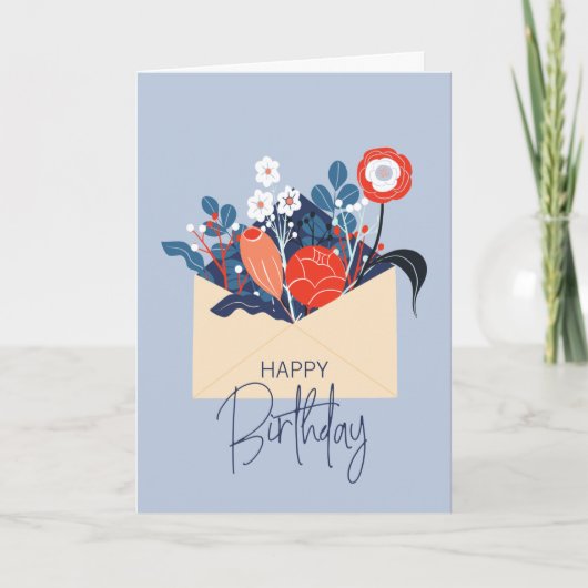 Blue Scandinavian Floral Birthday Card Karte (Vorderseite)