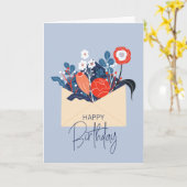 Blue Scandinavian Floral Birthday Card Karte (Gelbe Blume)