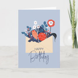 Blue Scandinavian Floral Birthday Card Karte