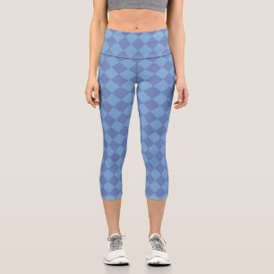 Blue Schachbrett Diamond Pattern Capri Leggings