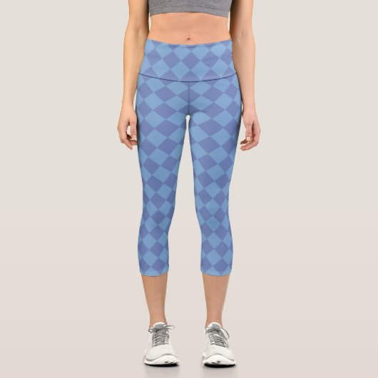 Blue Schachbrett Diamond Pattern Capri Leggings (Vorderseite)