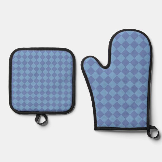 Blue Schachbrett Diamond Pattern Ofenhandschuh & Topflappen-Set (Vorderseite)