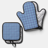 Blue Schachbrett Diamond Pattern Ofenhandschuh & Topflappen-Set (Vorderseite/Rückseite)
