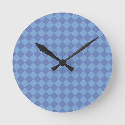 Blue Schachbrett Diamond Pattern Runde Wanduhr (Vorderseite)