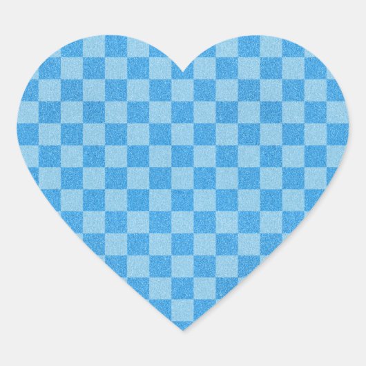 Blue Schachbrett Glitzer Herz-Aufkleber (Vorderseite)