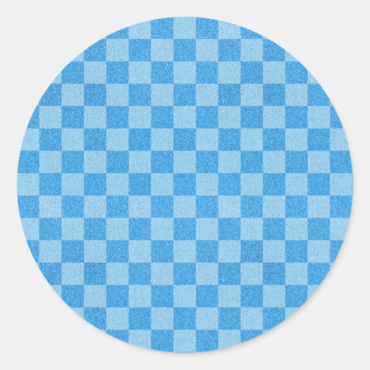 Blue Schachbrett Glitzer Runder Aufkleber (Vorderseite)