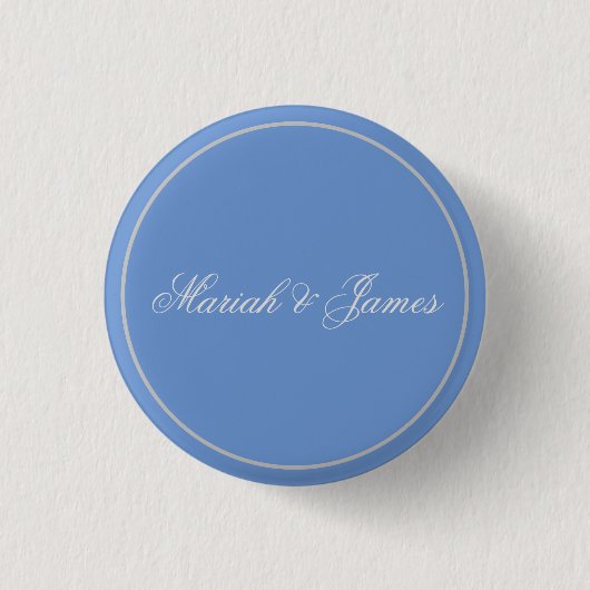 Blue Schlicht Elegant Minimalistisch Names Calligr Button (Vorderseite)