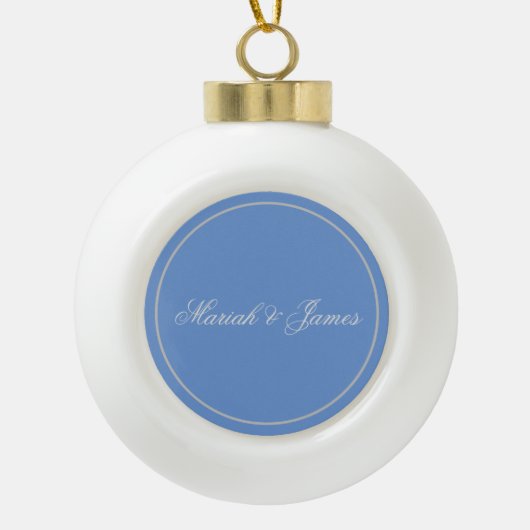 Blue Schlicht Elegant Minimalistisch Names Calligr Keramik Kugel-Ornament (Vorderseite)