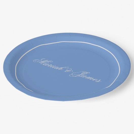 Blue Schlicht Elegant Minimalistisch Names Calligr Pappteller (Schrägansicht)