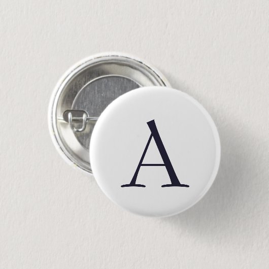Blue Schlicht Elegant Modern Monogram Initial Button (Vorne & Hinten)