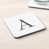 Blue Schlicht Elegant Modern Monogram Initial Getränkeuntersetzer (Linke Seite)