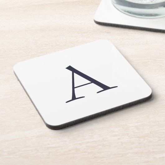 Blue Schlicht Elegant Modern Monogram Initial Getränkeuntersetzer (Linke Seite)