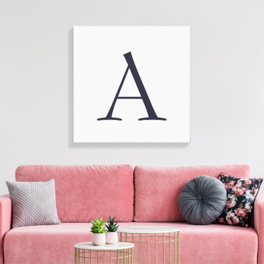 Blue Schlicht Elegant Modern Monogram Initial Leinwanddruck (Insitu (Wohnzimmer))