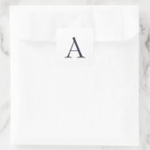 Blue Schlicht Elegant Modern Monogram Initial Quadratischer Aufkleber (Tasche)