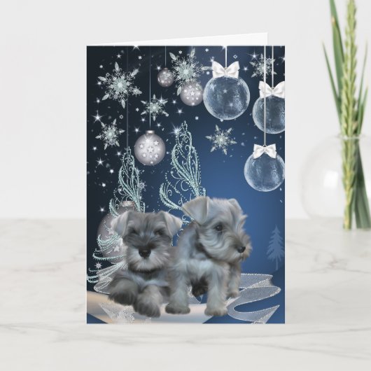 Blue Schnauzer Puppies Christmas Cards Feiertagskarte (Vorderseite)