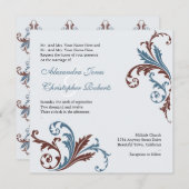Blue & Schokolade Blume Wirbel Damask Elegante Hoc Einladung (Vorne/Hinten)