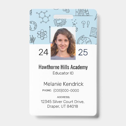 Blue School Icons Homeschool Educator ID Badge Ausweis (Vorderseite)