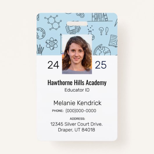 Blue School Icons Homeschool Educator ID Badge Ausweis (Vorderseite)