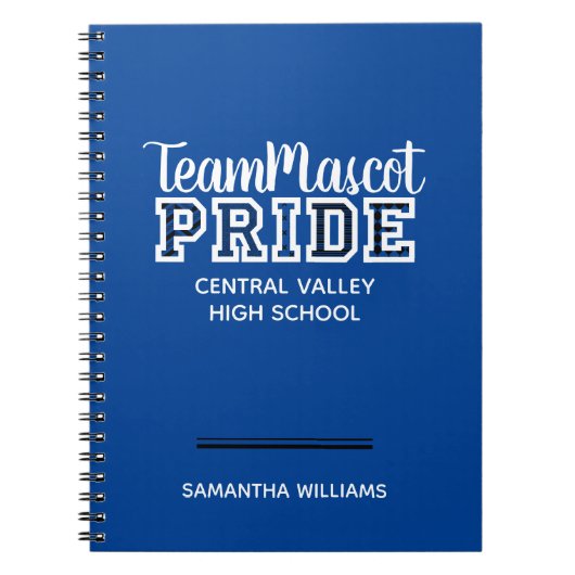 Blue School Pride Mascot Name Notebook Notizblock (Vorderseite)