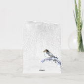 Blue Schwanz Bird On Icy Branch Frohe Weihnachten (Rückseite)