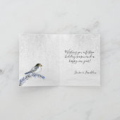 Blue Schwanz Bird On Icy Branch Frohe Weihnachten (Innenseite)