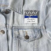 Blue Schwarz-weiß Damask Großvater der Braut Button (Beispiel)