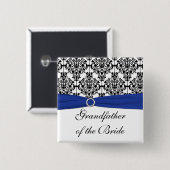 Blue Schwarz-weiß Damask Großvater der Braut Button (Vorne & Hinten)
