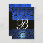 BLUE SCHWARZ-WEISS DAMASK MONOGRAMM UAWG EINLADUNG (Vorne/Hinten)