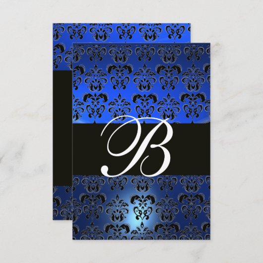 BLUE SCHWARZ-WEISS DAMASK MONOGRAMM UAWG EINLADUNG (Vorne/Hinten)