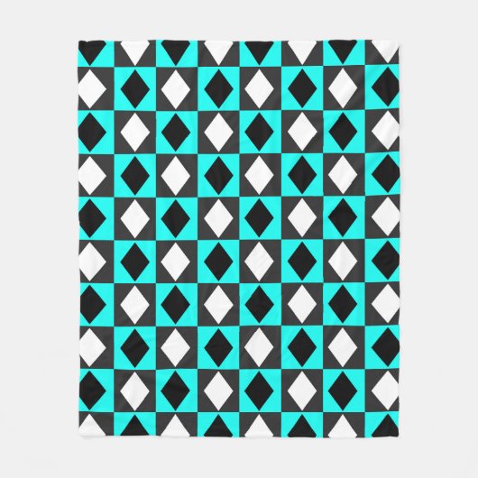 Blue Schwarz-weiß Geometric Rhombus Diamond Fleecedecke (Vorderseite)