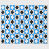 Blue Schwarz-weiß Geometric Rhombus Diamond Geschenkpapier (Flach)