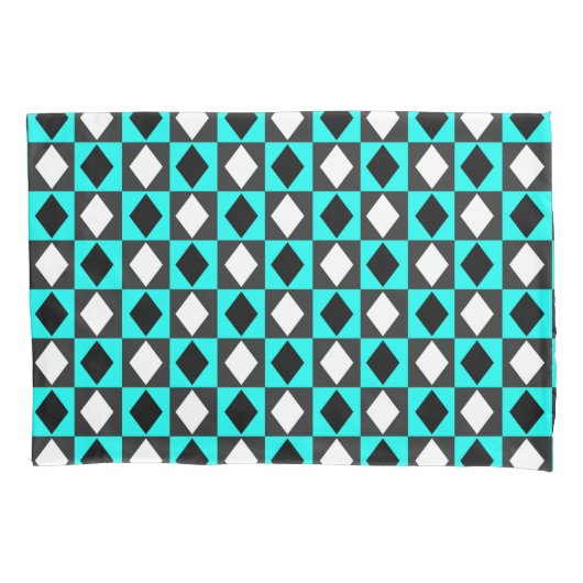 Blue Schwarz-weiß Geometric Rhombus Diamond Kissenbezug (Vorderseite)
