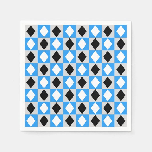 Blue Schwarz-weiß Geometric Rhombus Diamond Serviette (Vorderseite)