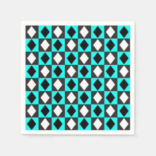 Blue Schwarz-weiß Geometric Rhombus Diamond Serviette