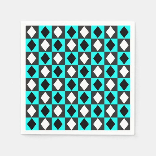 Blue Schwarz-weiß Geometric Rhombus Diamond Serviette (Vorderseite)