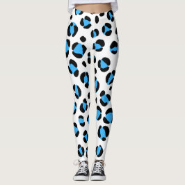 Blue Schwarz-weiß Leopard Animal Print Leggings