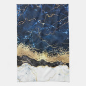 Blue Schwarz-weiß Marble Glam Geschirrtuch (Vertikal)