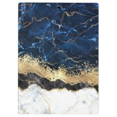 Blue Schwarz-weiß Marble Glam Klemmbrett (Rückseite)