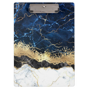 Blue Schwarz-weiß Marble Glam Klemmbrett