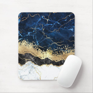 Blue Schwarz-weiß Marble Glam Mousepad